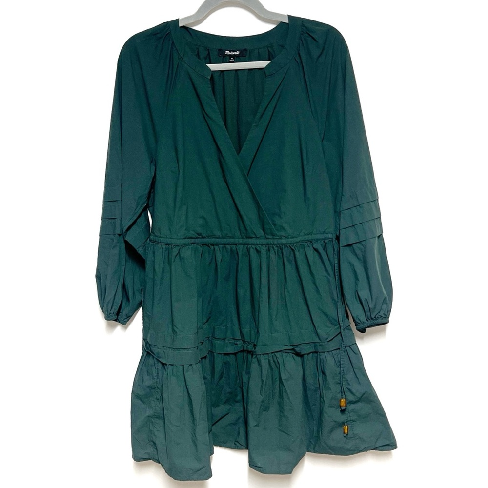 Madewell Crinkle Poplin Wrap Mini Dress in Dark Green Palm Sz M - Picture 4 of 7